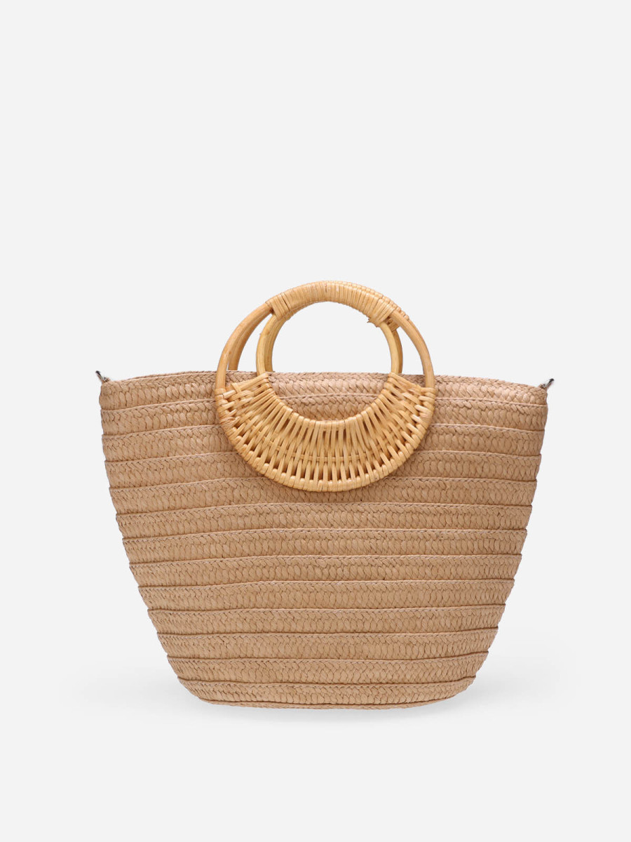 Sac cabas en raphia tressé taupe