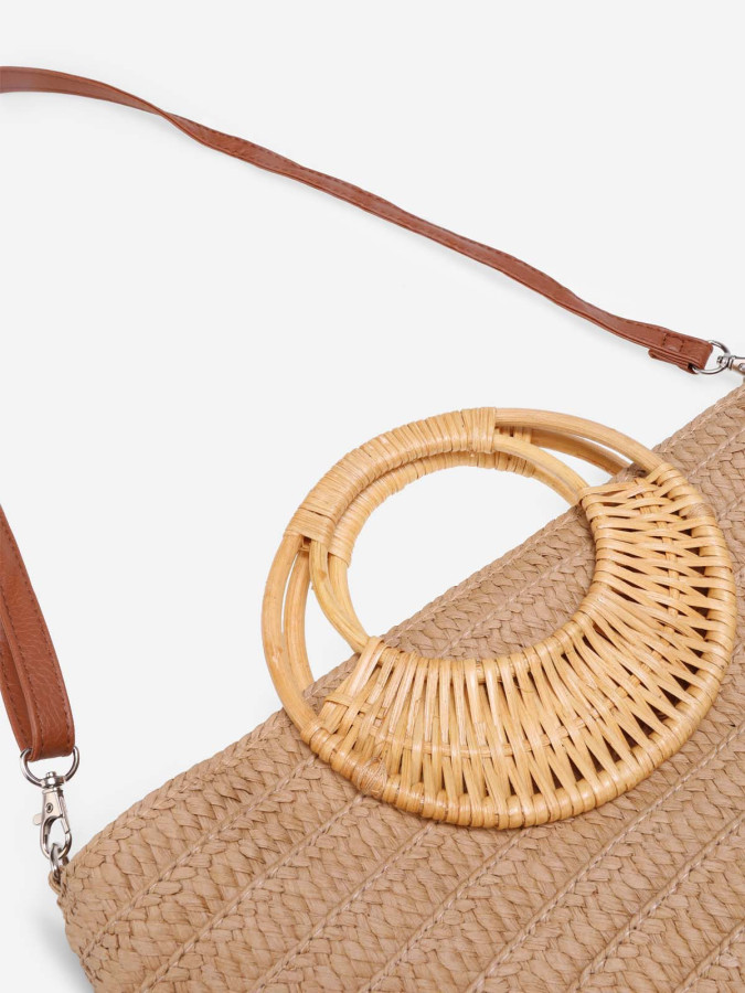 Sac cabas en raphia tressé taupe