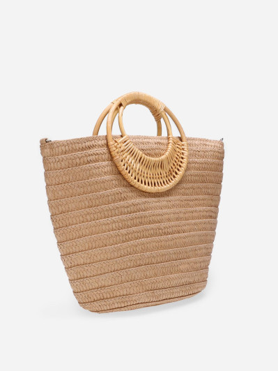 Sac cabas en raphia tressé taupe