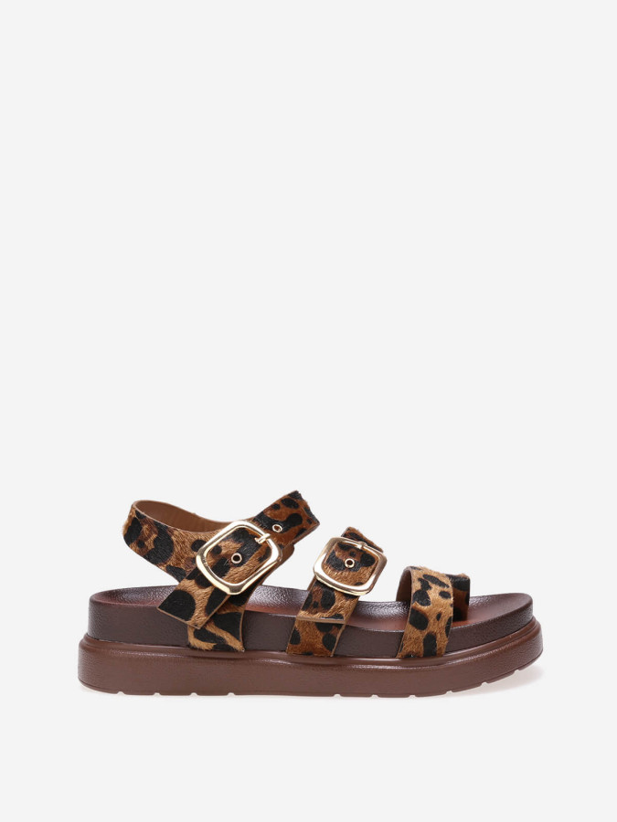 Sandales léopard en simili à brides et plateforme