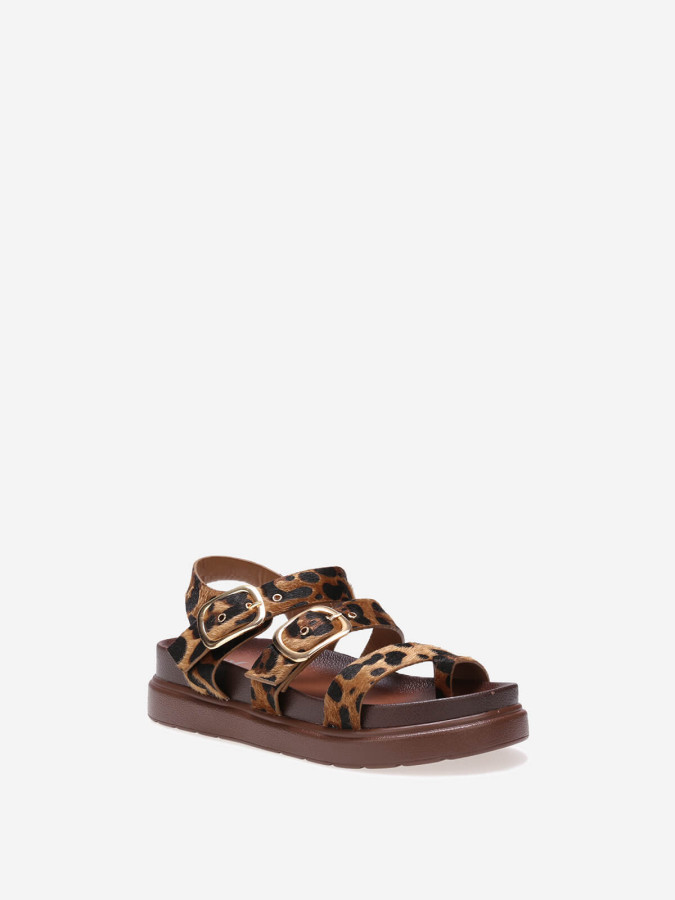 Sandales léopard en simili à brides et plateforme