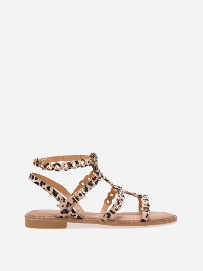 Sandales léopard cloutées avec brides à œillets