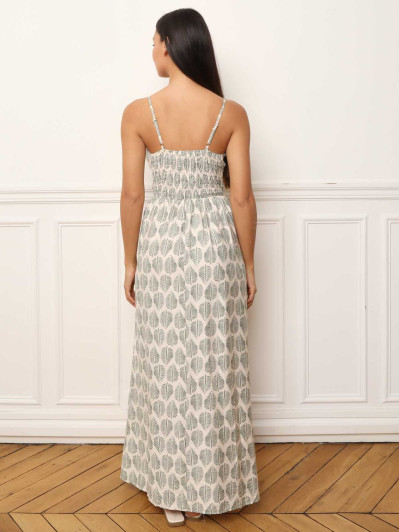 Robe longue à imprimés feuilles