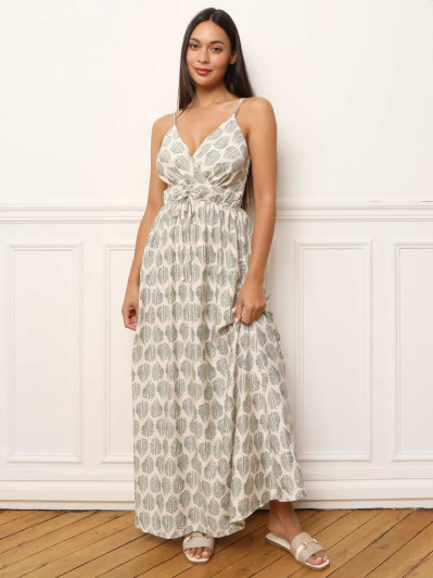 Robe longue à imprimés feuilles