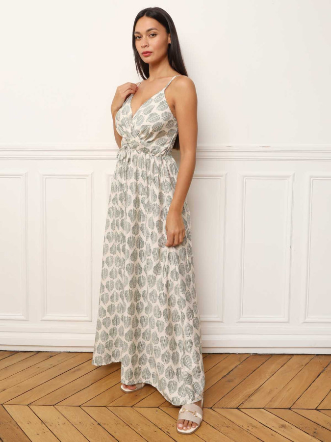 Robe longue à imprimés feuilles
