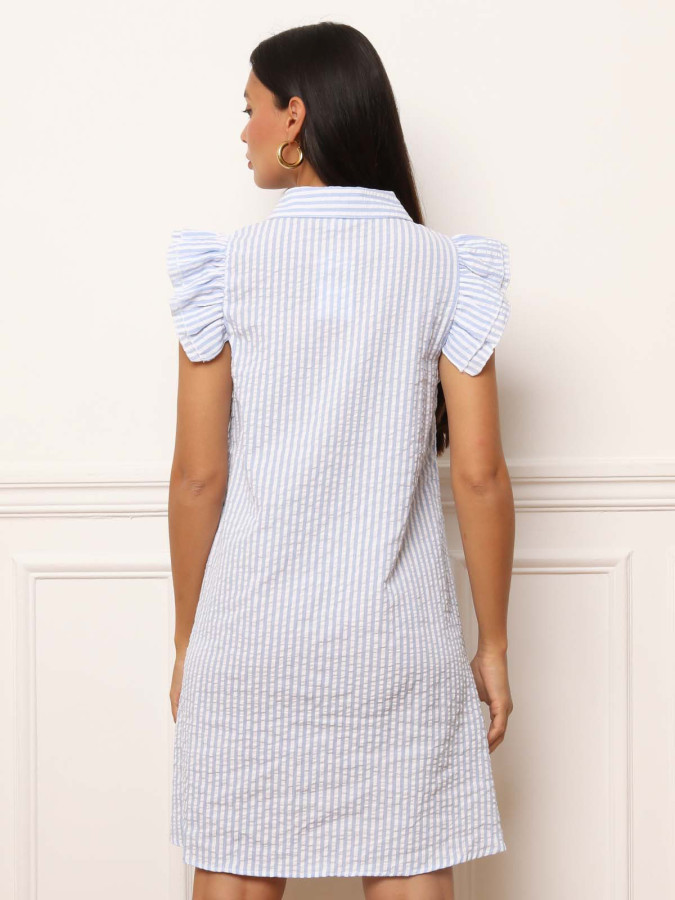 Robe chemise à rayures et manches volantées