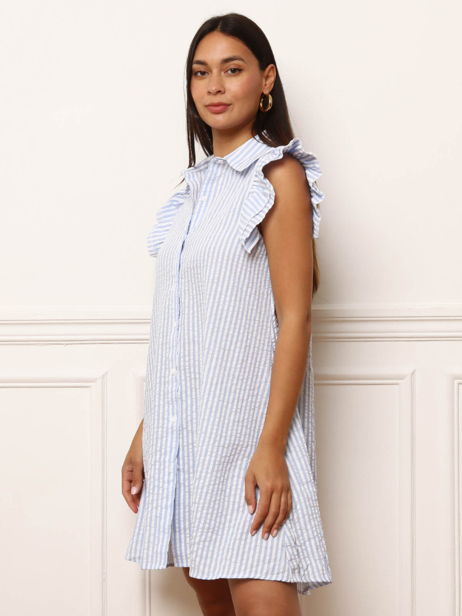 Robe chemise à rayures et manches volantées