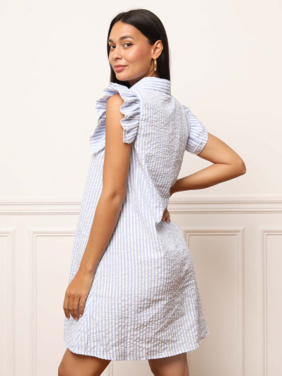 Robe chemise à rayures et manches volantées