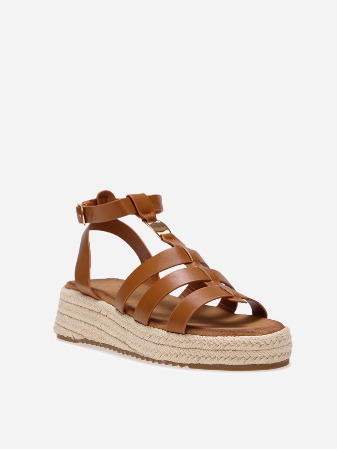 Sandales compensées à plateforme tressée camel