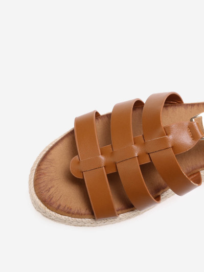 Sandales compensées à plateforme tressée camel