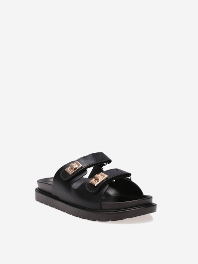 Mules noires en simili avec brides à scratch