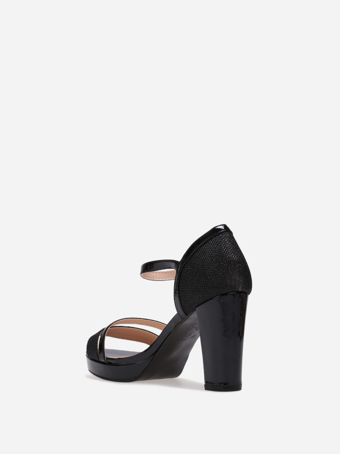 Sandales noires bi-matières métallisées et pailletées