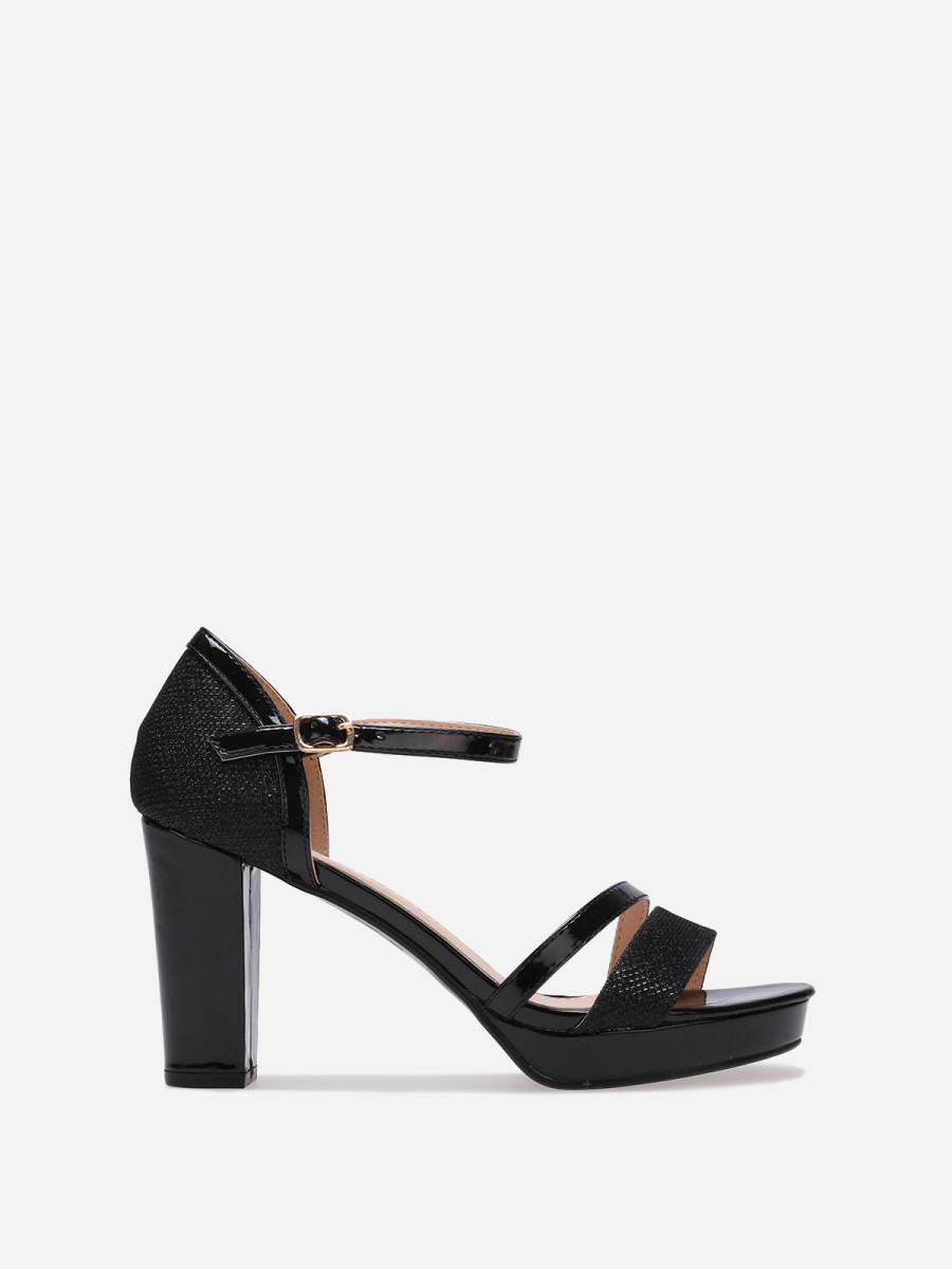 Sandales noires bi-matières métallisées et pailletées