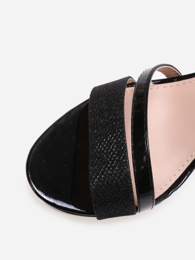 Sandales noires bi-matières métallisées et pailletées