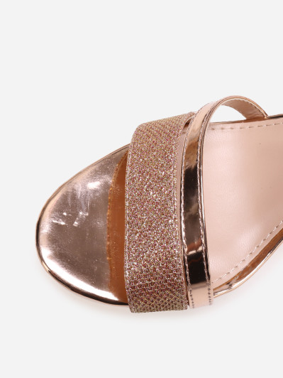 Sandales dorées rose bi-matières métallisées et pailletées