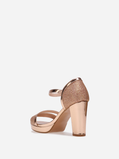 Sandales dorées rose bi-matières métallisées et pailletées
