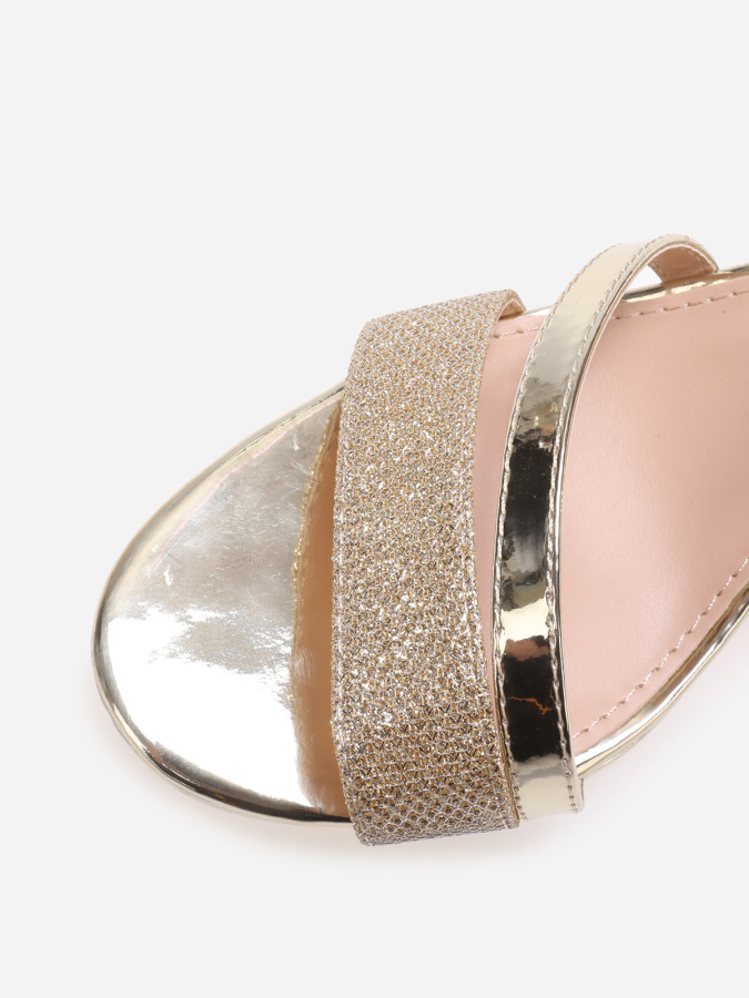 Sandales dorées bi-matières métallisées et pailletées