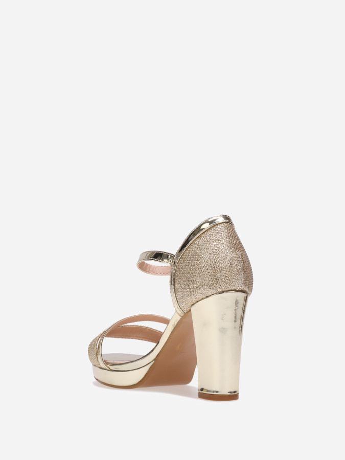 Sandales dorées bi-matières métallisées et pailletées