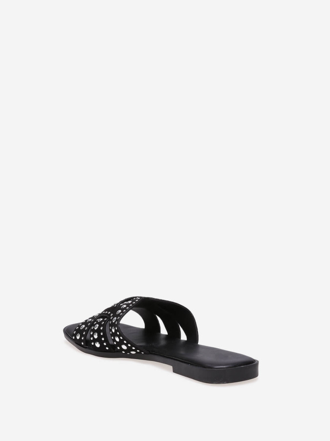 Mules noires avec bride en suédine cloutée