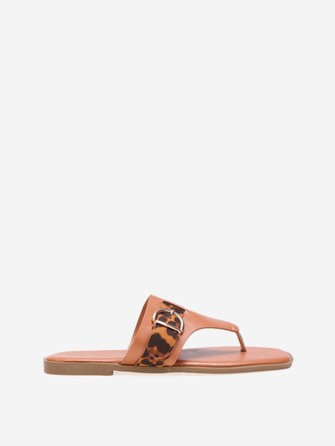 Tongs camel en simili avec bride à imprimé animal