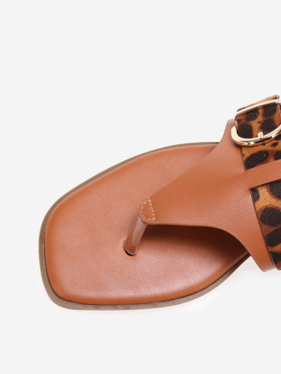 Tongs camel en simili avec bride à imprimé animal