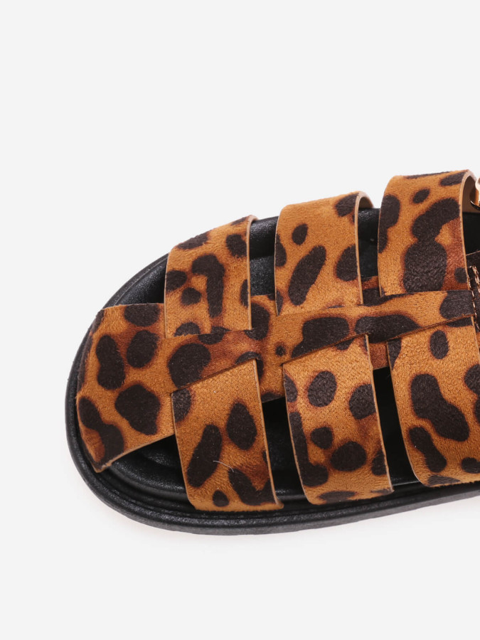 Mules léopard ajourées à boucle