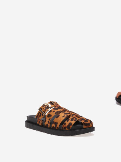 Mules léopard ajourées à boucle