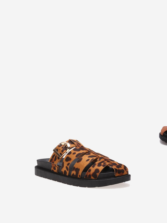 Mules léopard ajourées à boucle