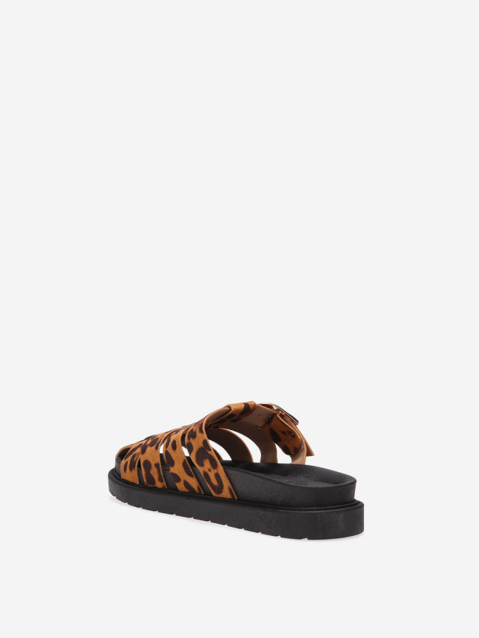 Mules léopard ajourées à boucle