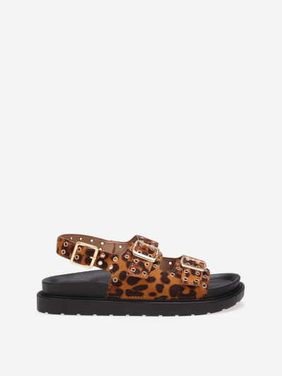 Sandales léopard à boucles et œillets métalliques