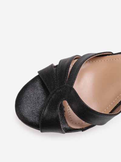 Sandales noires pailletées à brides asymétriques