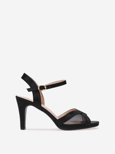 Sandales noires à paillettes et brides croisées en résille