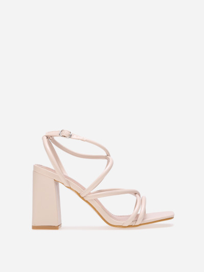 Sandales beiges à talon et brides croisées