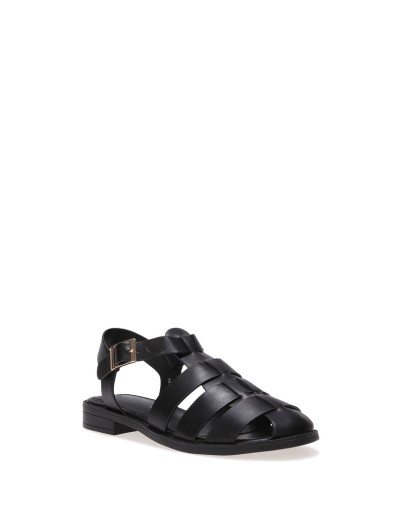 Sandales noires style méduse à bout fermé et boucle dorée