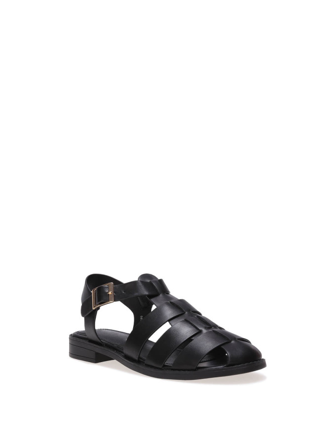 Sandales noires style méduse à bout fermé et boucle dorée