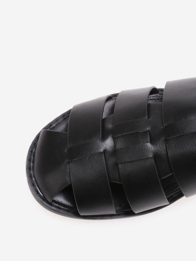 Sandales noires style méduse à bout fermé et boucle dorée