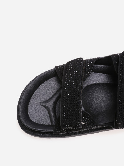 Sandales à scratch avec strass noires