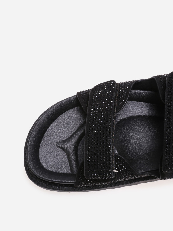 Sandales à scratch avec strass noires
