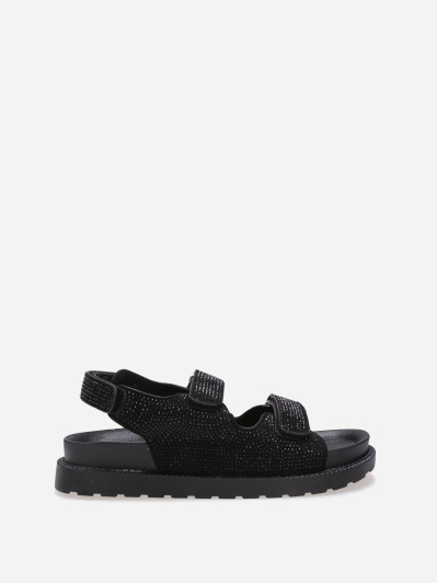 Sandales à scratch avec strass noires