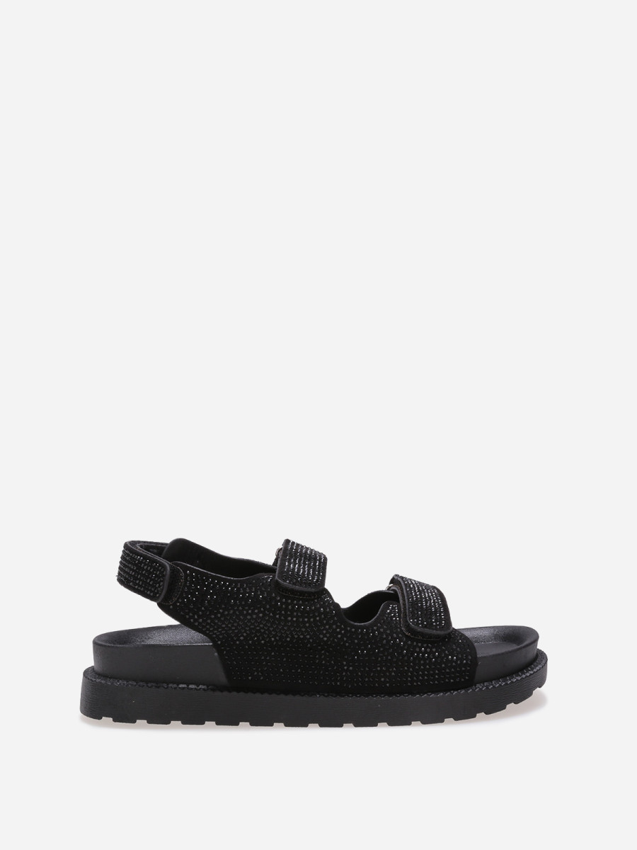 Sandales à scratch avec strass noires
