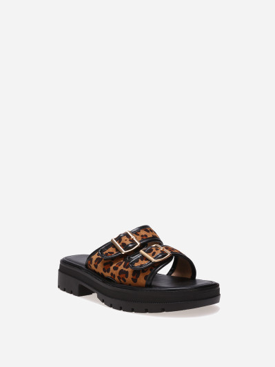 Mules léopard avec brides en suédine à motif animal