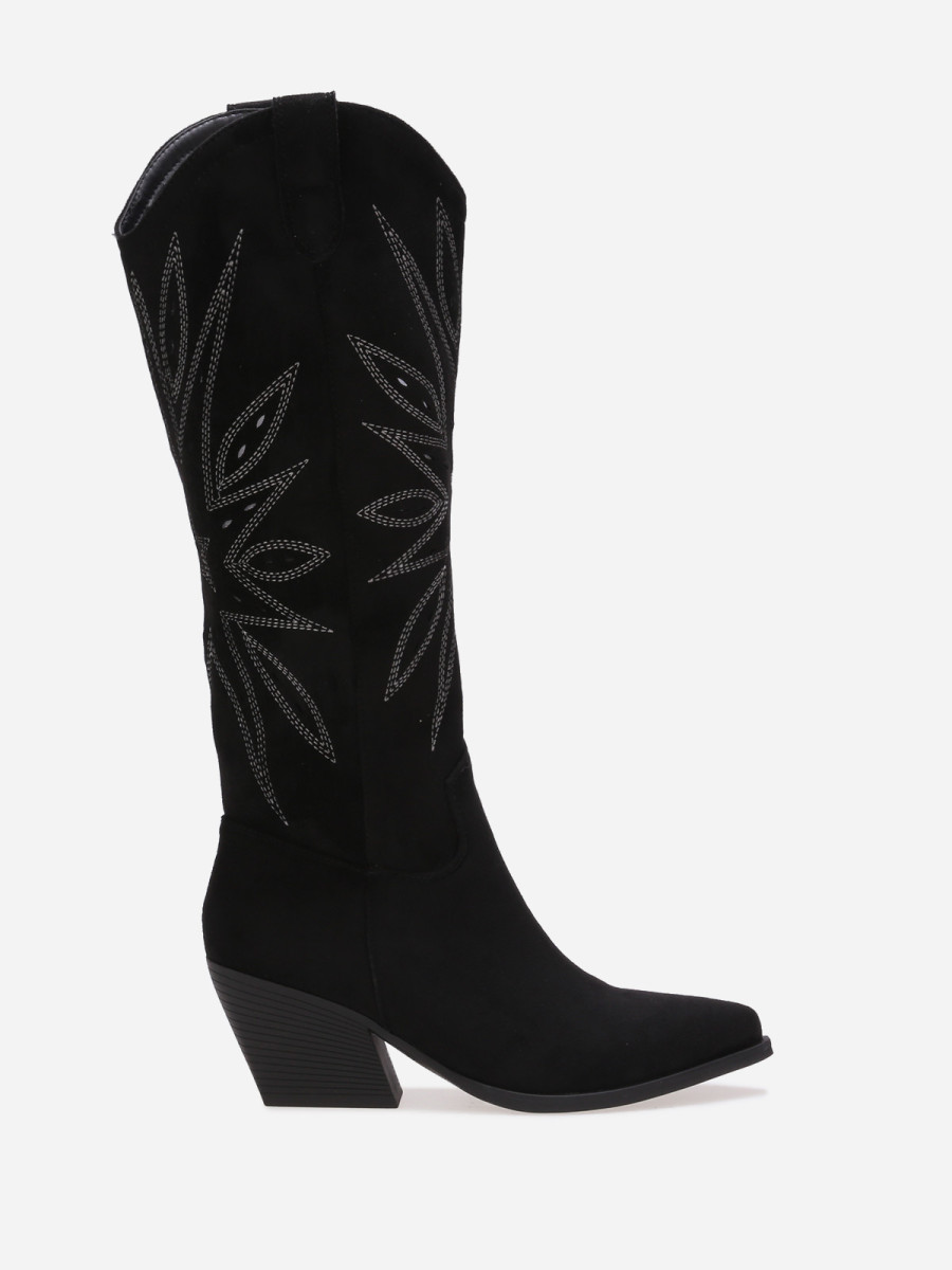 Santiags hautes ajourées avec surpiqûres noires