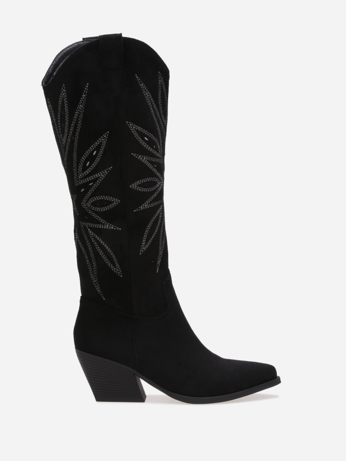 Santiags hautes ajourées avec surpiqûres noires