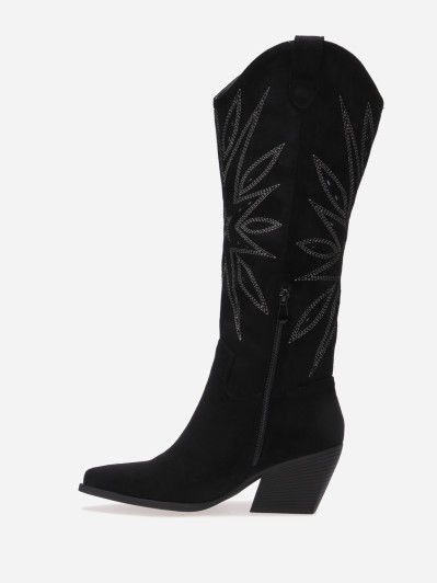 Santiags hautes ajourées avec surpiqûres noires