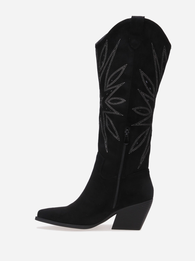 Santiags hautes ajourées avec surpiqûres noires