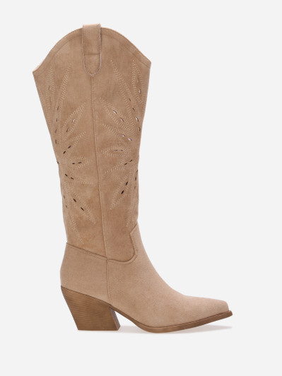 Santiags hautes ajourées avec surpiqûres taupe