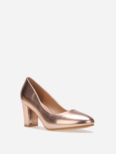 Escarpins dorés rose vernis à talon carré