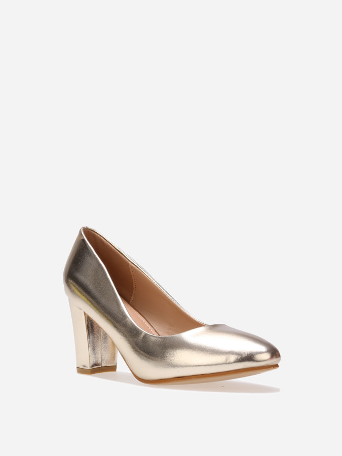 Escarpins dorés vernis à talon carré