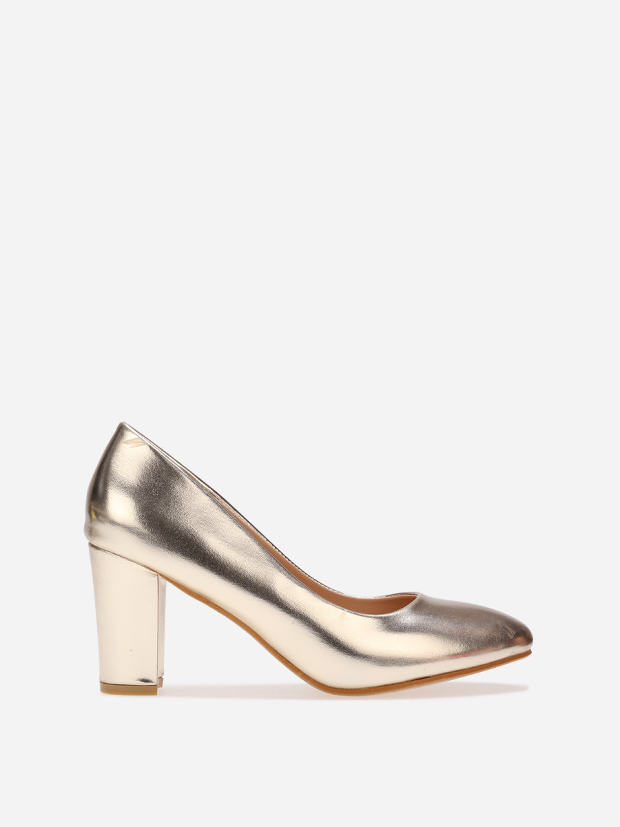 Escarpins dorés vernis à talon carré