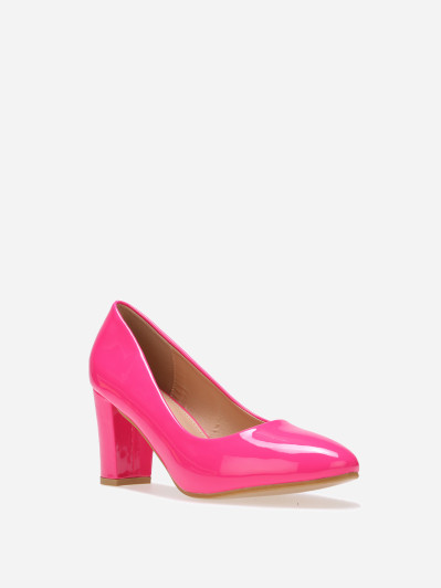 Escarpins fuchsia vernis à talon carré
